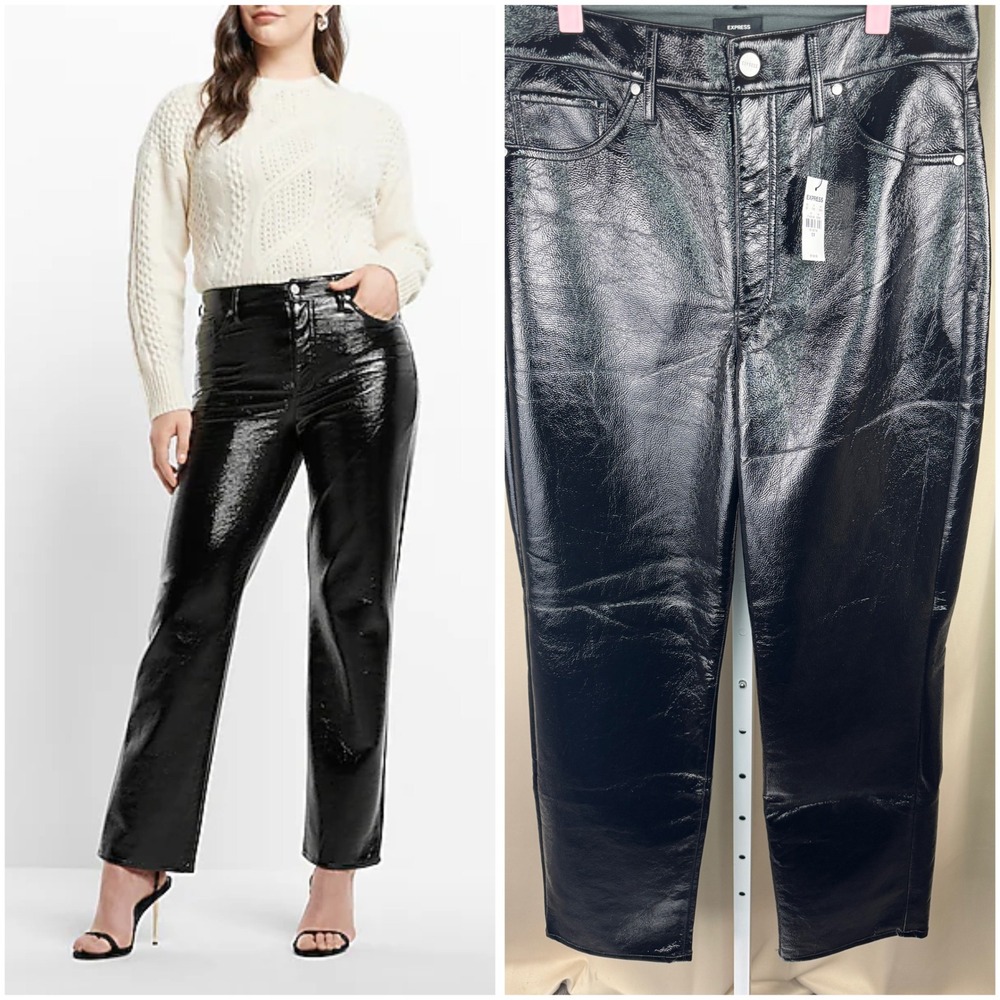 Express Modern Straight Faux Leather Pants Black Size 10R High‎ Rise